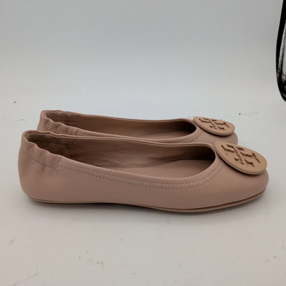 Tory Burch Minnie Travel Ballet Flats Goan Sand Leather Logo 51158251 Womens 5